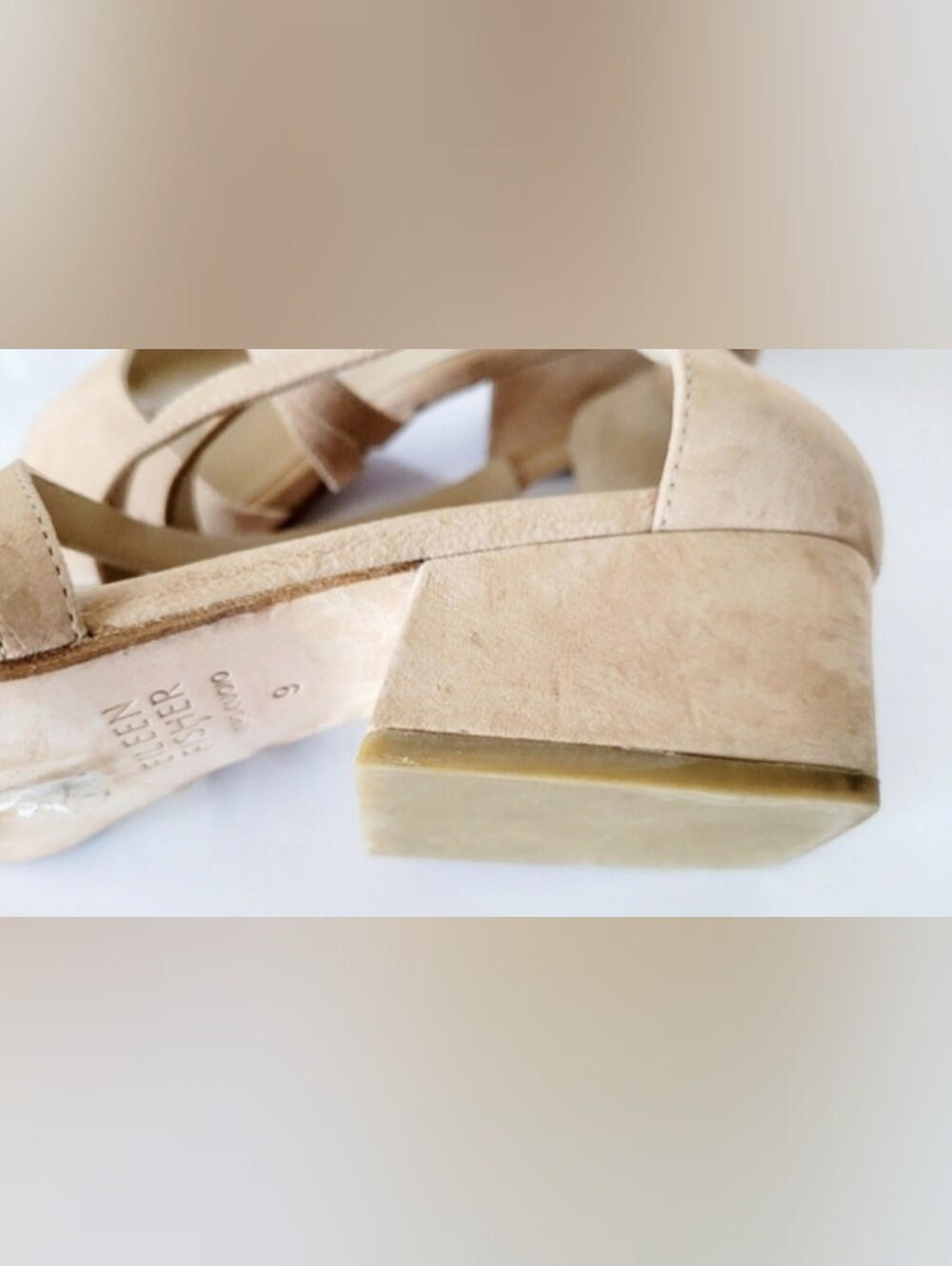 Eileen Fisher Kyra Nubuck Leather Strappy Low Block Heel Sandals Tan US 9 - Picture 13 of 16